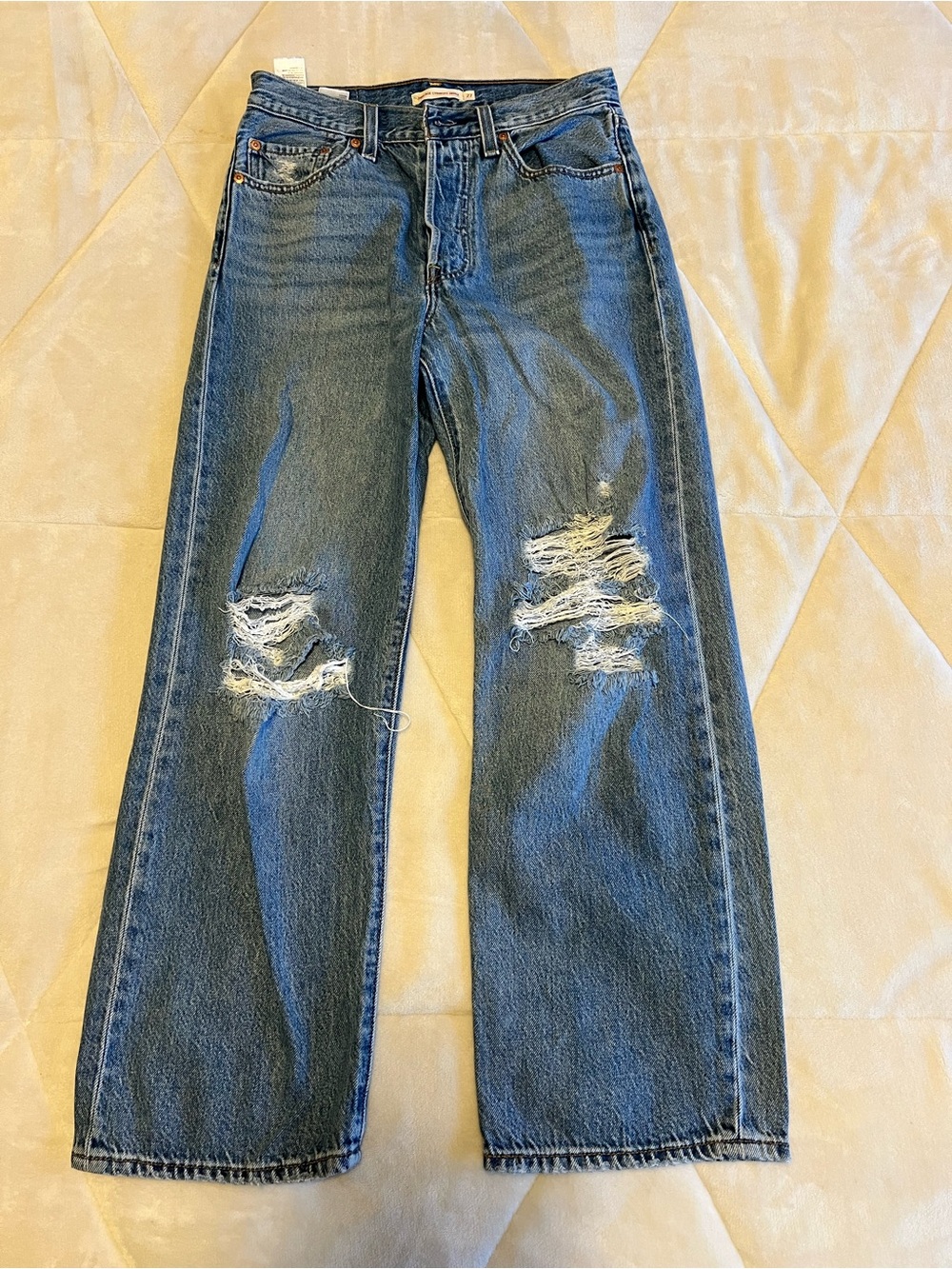 Levi's Men's Blue Straight-Leg Distressed Jeans